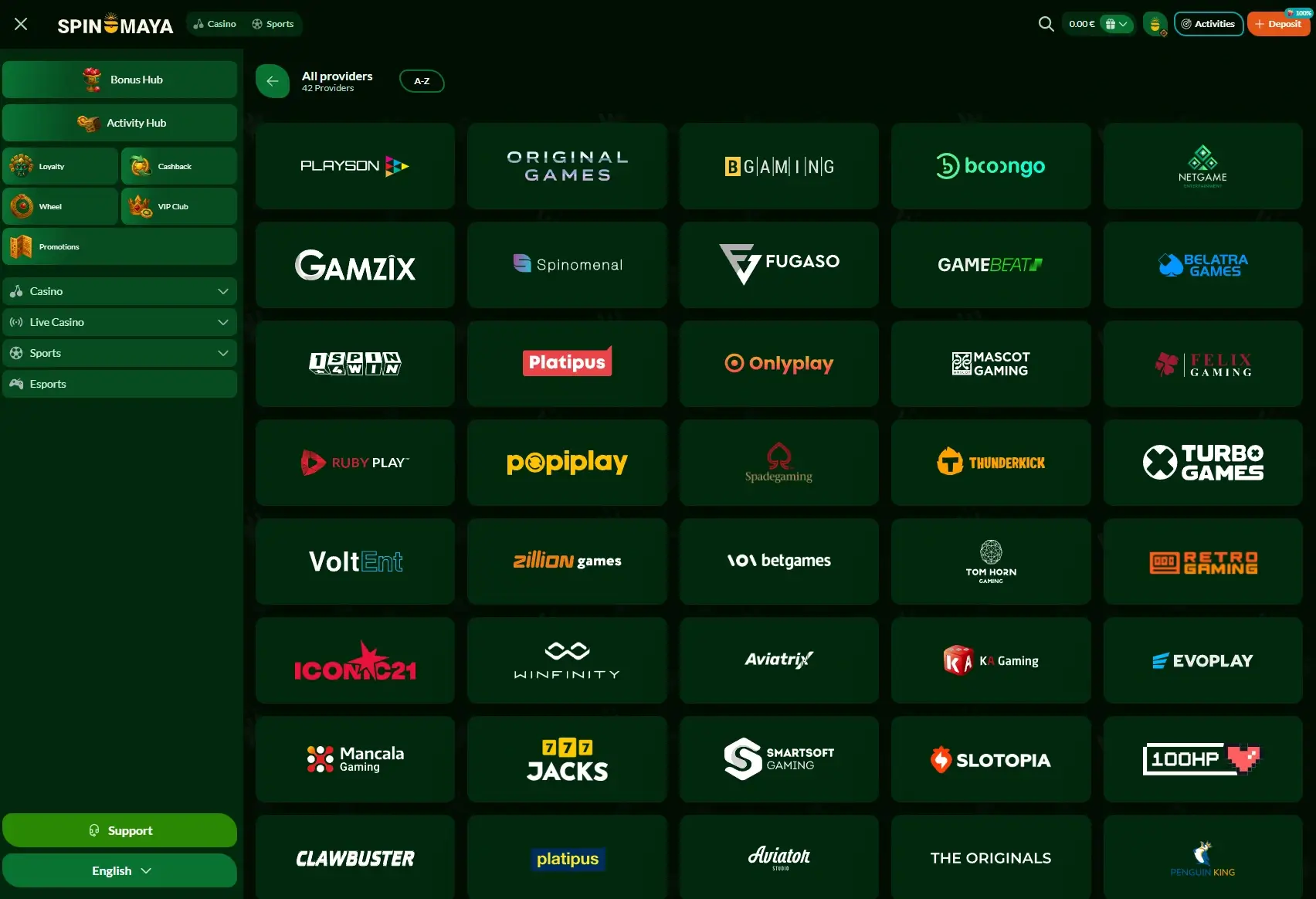 providers and games in SpinMaya
